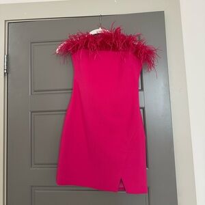 REVOLVE Pink Feather-Trim Mini Dress